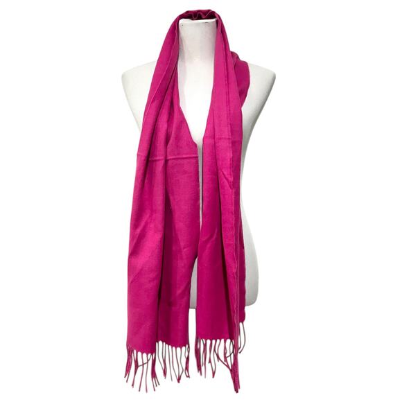 Scarf Bright Pink 100% Cashmere Made In Germany Hand Tailored Womens 12” W x 64” - Picture 1 of 5